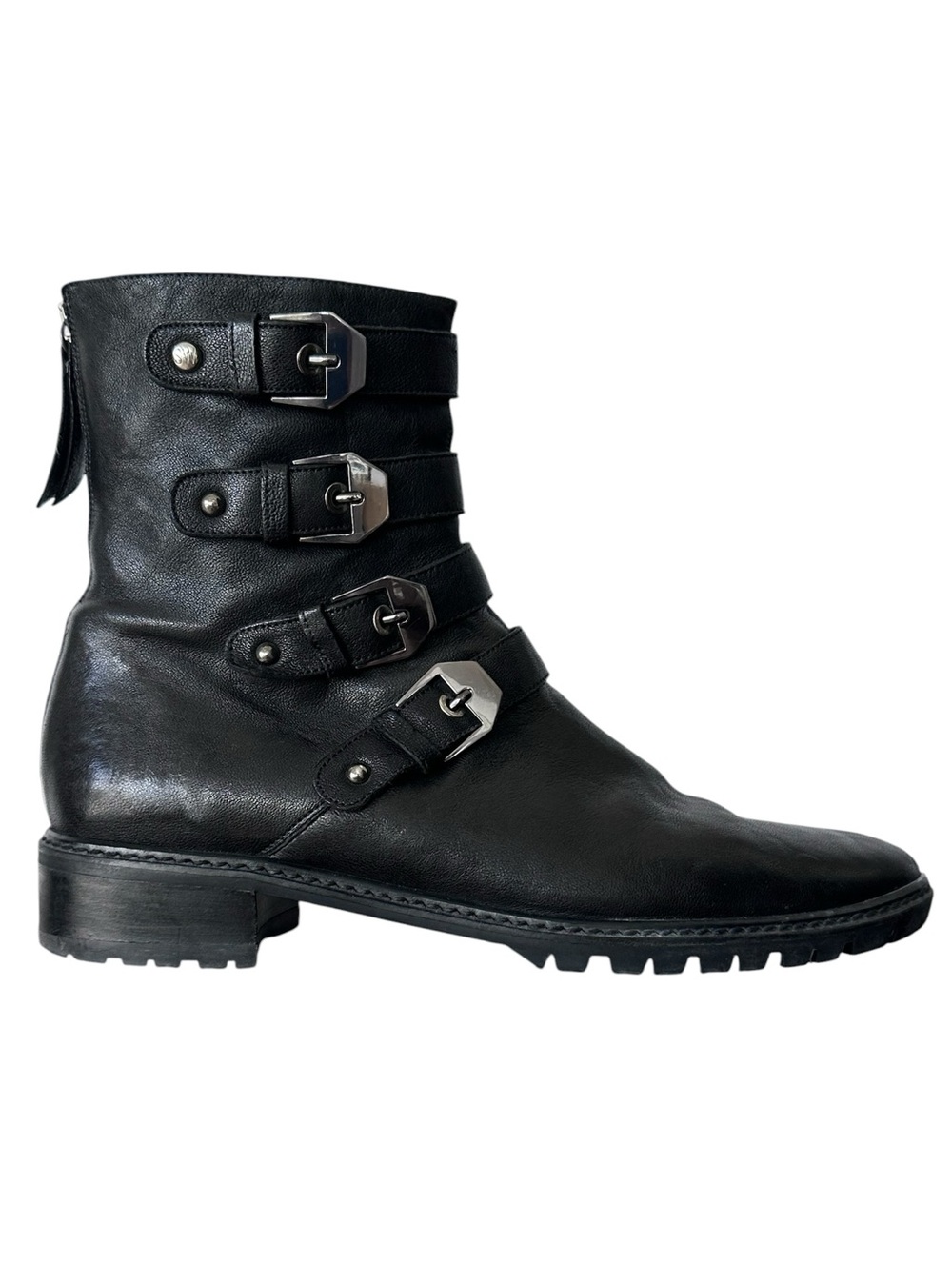 Stuart Weitzman Jitterbug Buttery Black Leather Multi-Buckle Moto Boot Size 9.5 - Picture 2 of 8
